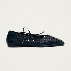 Sway Slit Leather Ballet Flats Black