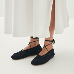 Rosemary Crochet Ballet Flats Black
