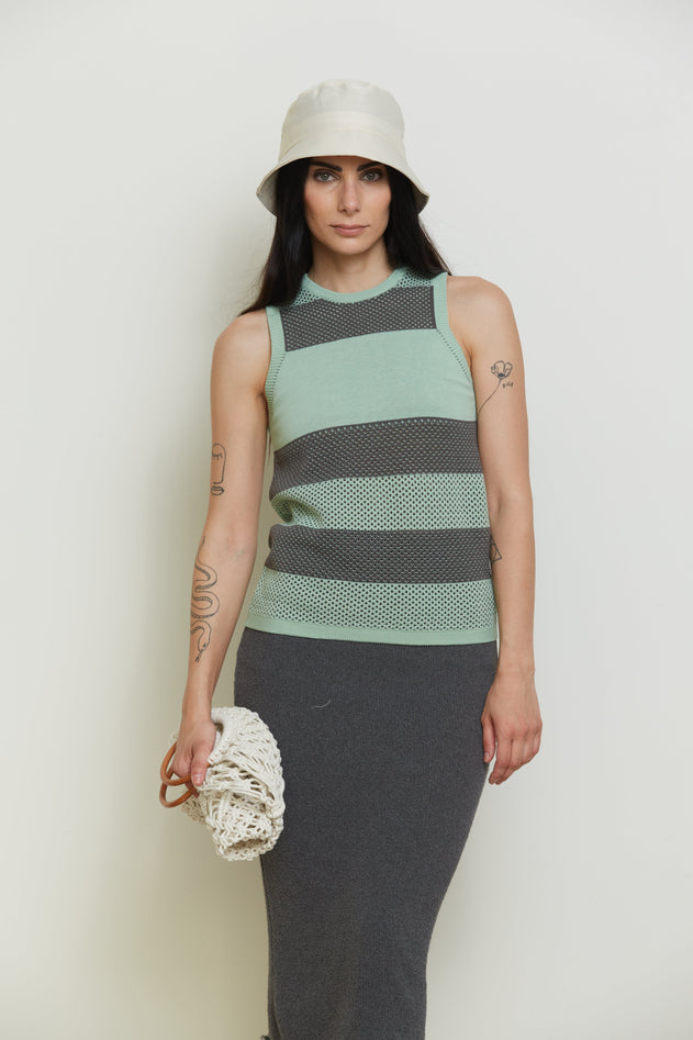 Edvige Tank Top Striped Green/Grey