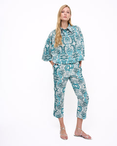 Kirki Print Cropped Trousers Blue