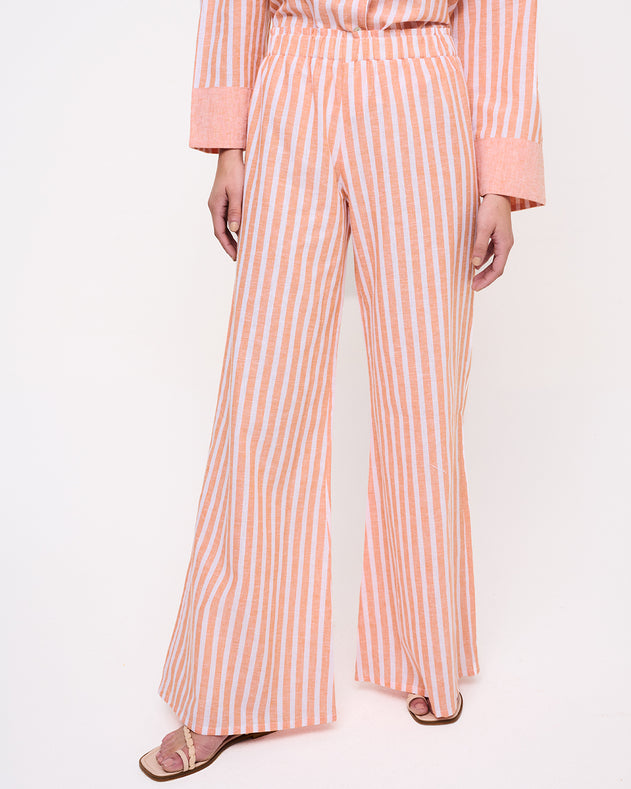 Peach Striped Flared Trousers
