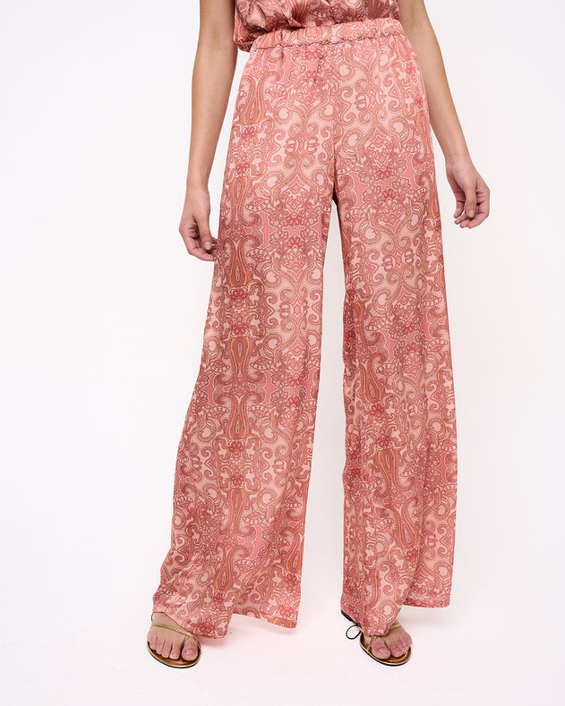 Horizon Print Loose Cut Trousers Light Pink