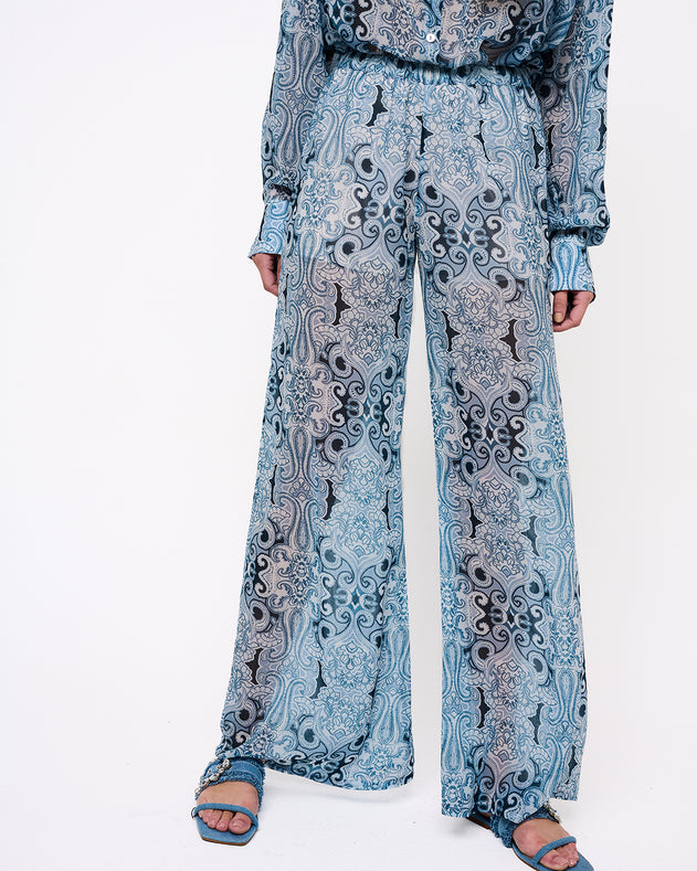Pacifico Print Loose Cut Trousers Blue