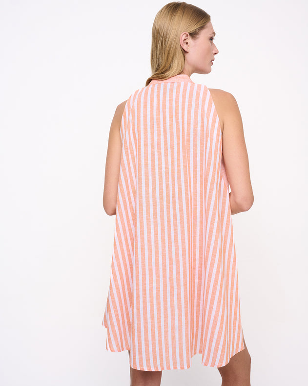 Sleeveless Mini A-Line Dress Striped Peach