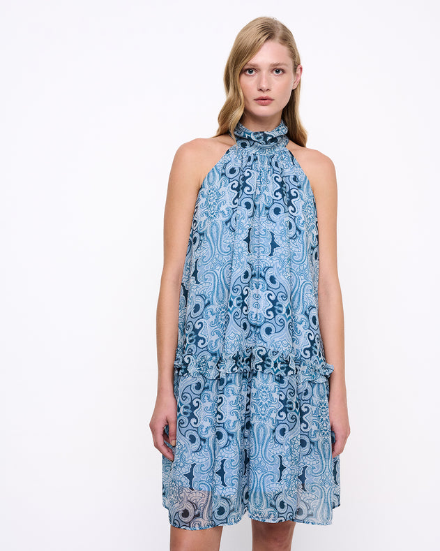 Pacifico Print Sleeveless Dress Blue