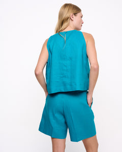 Linen Sleeveless Top Petrol