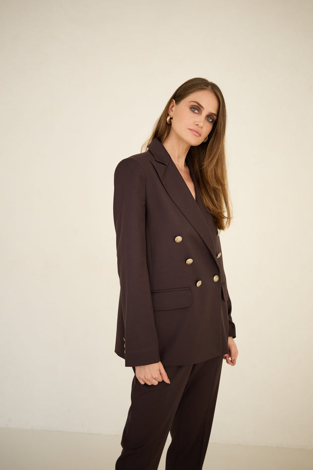 Enteliér Dubbelrijige Blazer Chocoladebruin