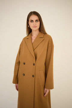 Wool Cashmere Coat Caramel Brown