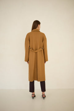 Wool Cashmere Coat Caramel Brown