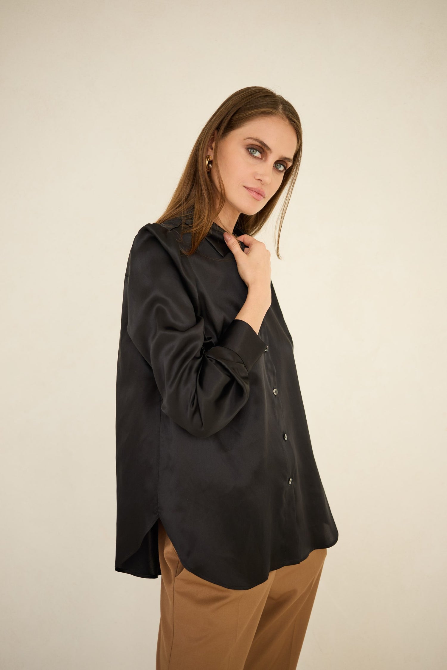 Enteliér Zijden Blouse Zwart