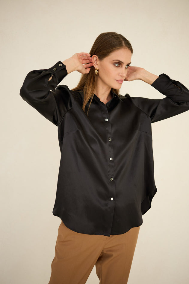 Enteliér Zijden Blouse Zwart