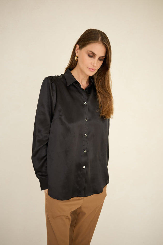 Enteliér Zijden Blouse Zwart