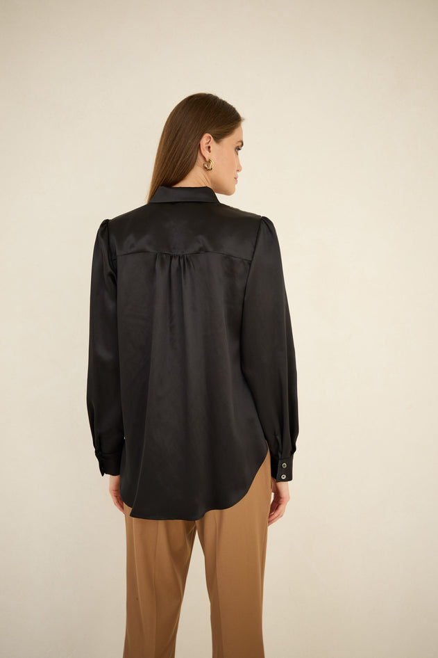 Enteliér Zijden Blouse Zwart