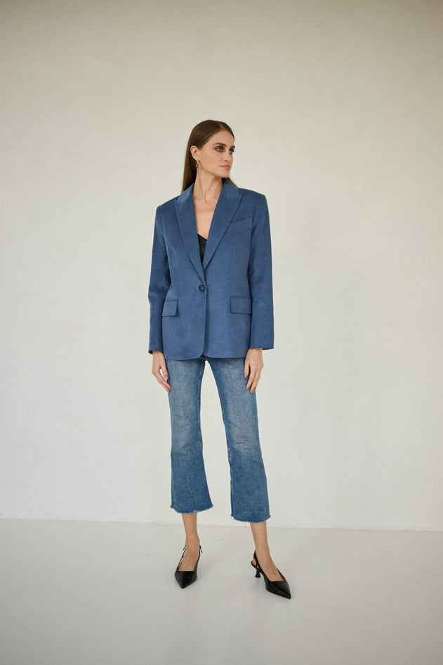 Enteliér Ribfluwelen Blazer Denimblauw