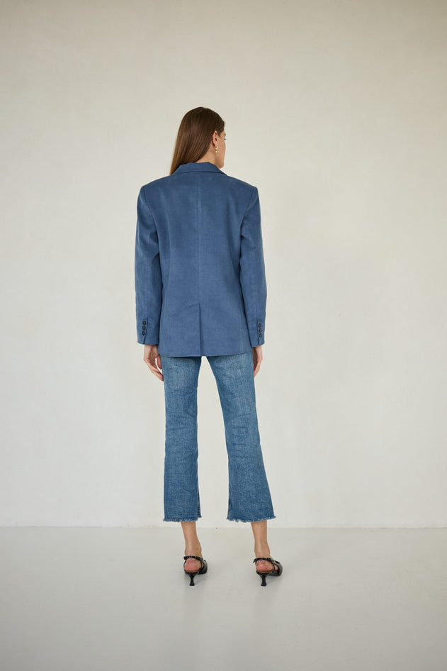 Enteliér Ribfluwelen Blazer Denimblauw