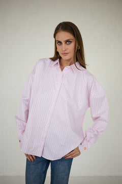 Classic Oversized Shirt Pink Wide Stripes