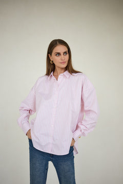 Classic Oversized Shirt Pink Wide Stripes