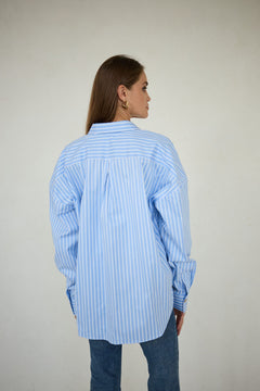 Classic Oversized Shirt Blue Wide Stripes