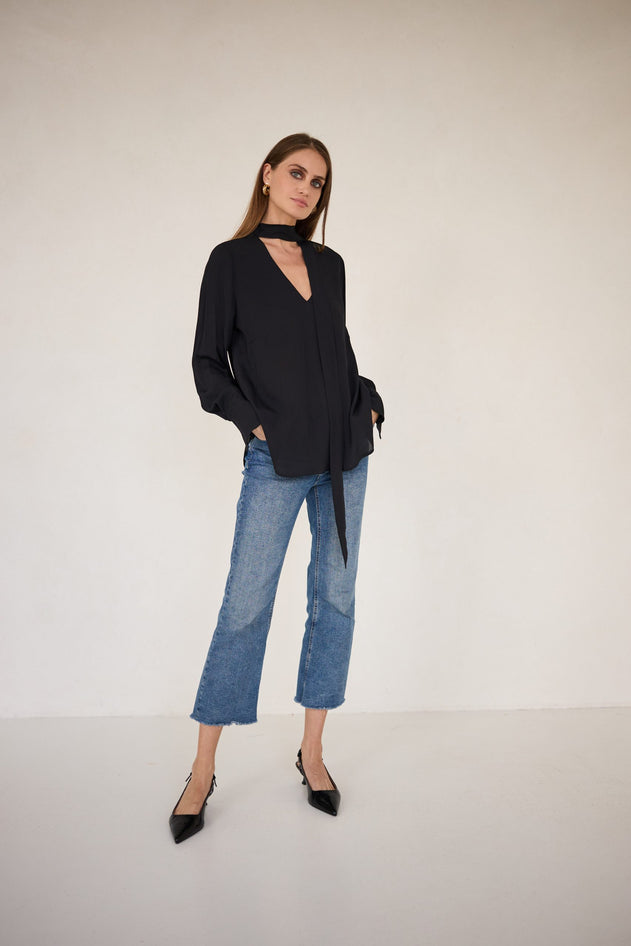 Enteliér Viscose Blouse met Ceintuur Zwart