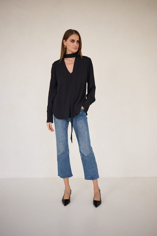 Enteliér Viscose Blouse met Ceintuur Zwart