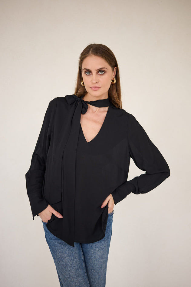 Enteliér Viscose Blouse met Ceintuur Zwart