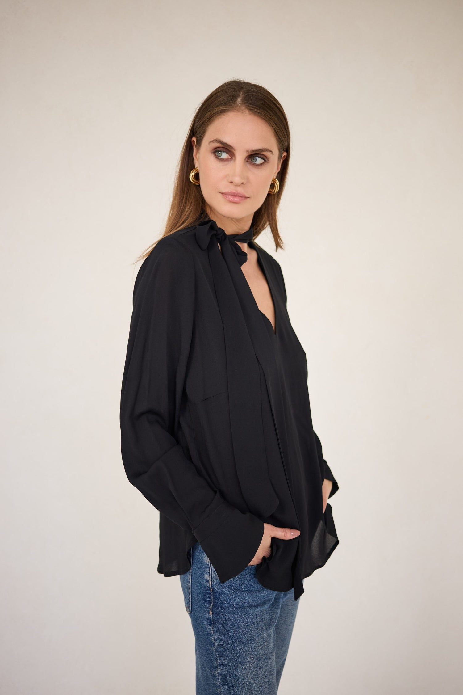 Enteliér Viscose Blouse met Ceintuur Zwart