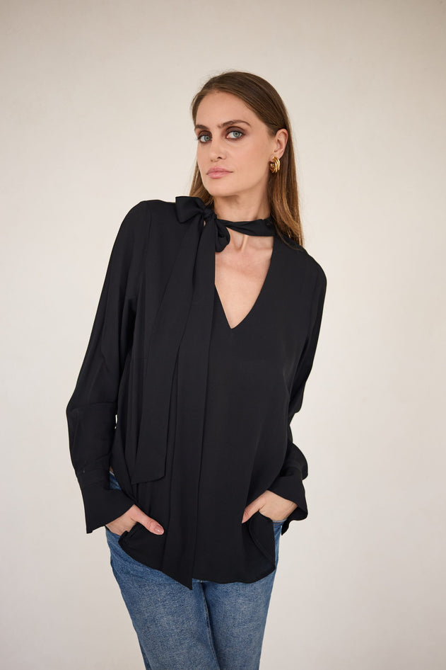 Enteliér Viscose Blouse met Ceintuur Zwart