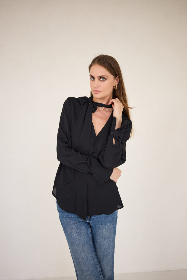 Enteliér Viscose Blouse met Ceintuur Zwart