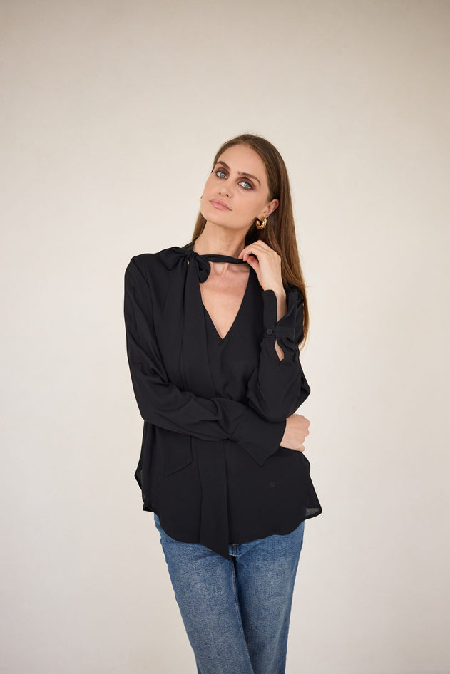 Enteliér Viscose Blouse met Ceintuur Zwart