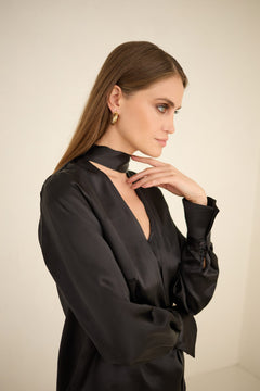 Silk Blouse With a Sash Black