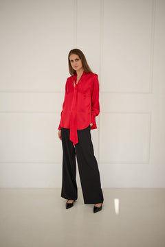 Silk Blouse With a Sash Red