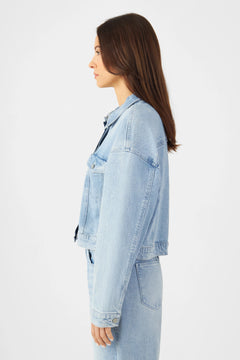 Amara Minimal Stretch Boxy Denim Jacket Light Blue