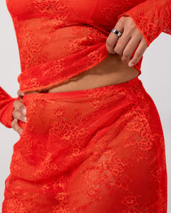 Lace Midi Skirt Fiery Red