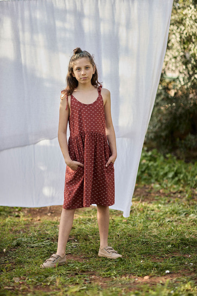 Kinder Strappy Tie Katoenen Jurk Tits Red