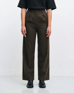 High-Waist Flannel Pants Twill Brown