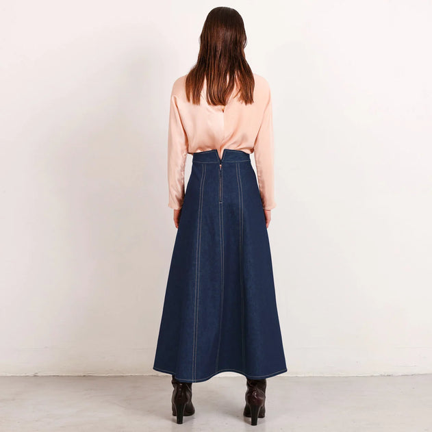 Flow Denim Skirt Mid Blue