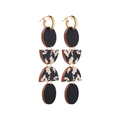 Forever Classic Wooden 4-Piece Earrings Black/Gold