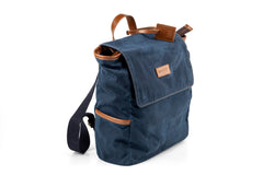 Waxed Cotton Square Backpack Blue