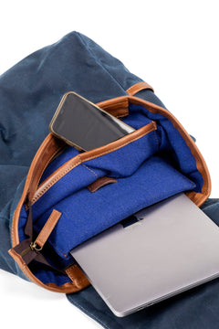 Waxed Cotton Square Backpack Blue