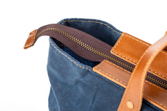 Waxed Cotton Tote Made In USA Blue