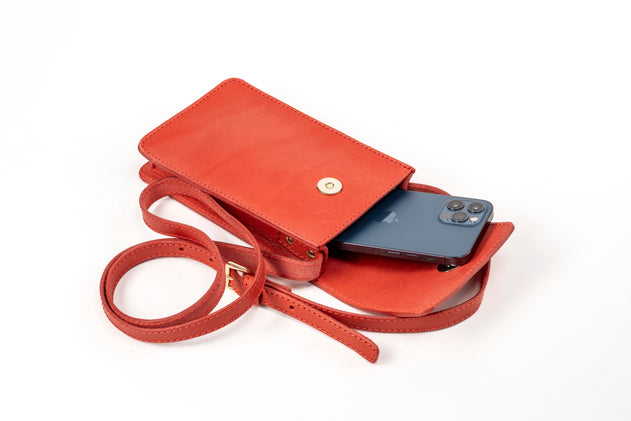 Leather Phone Holder Silicon Valley Collection Red
