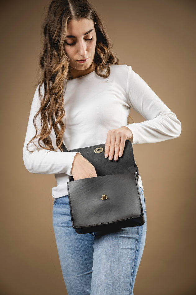 Santa Fe Leren Crossbodytas Zwart