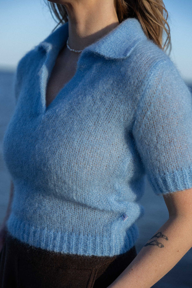 Melody Mohair Polo Top Sky Blue