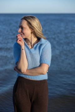 Melody Mohair Polo Top Sky Blue