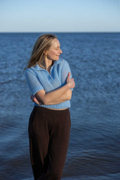 Melody Mohair Polo Top Sky Blue