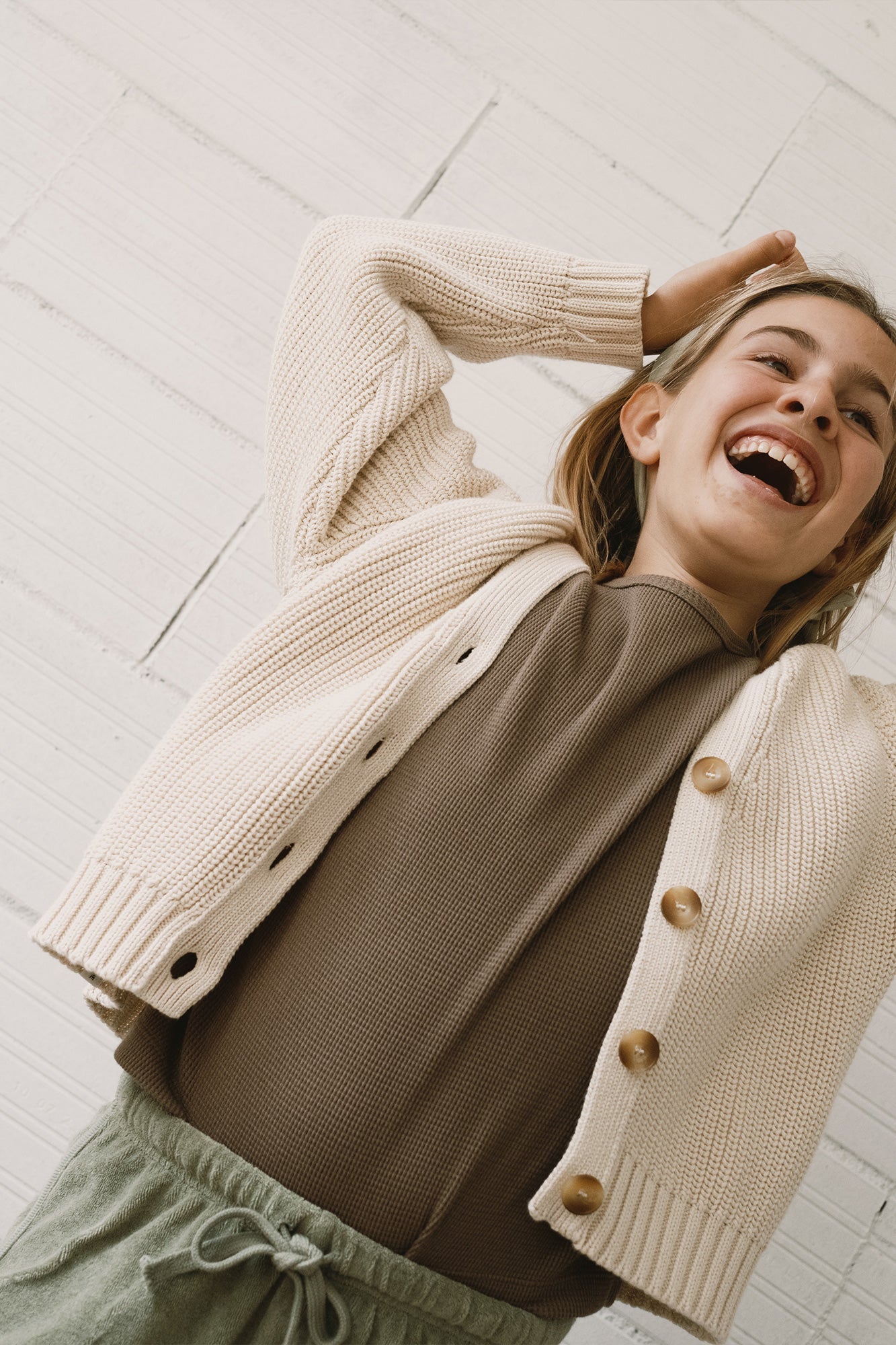 Kid's Giova Short Cardigan Beige