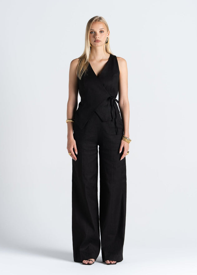 Elise Wide-Leg Linen Trousers Black