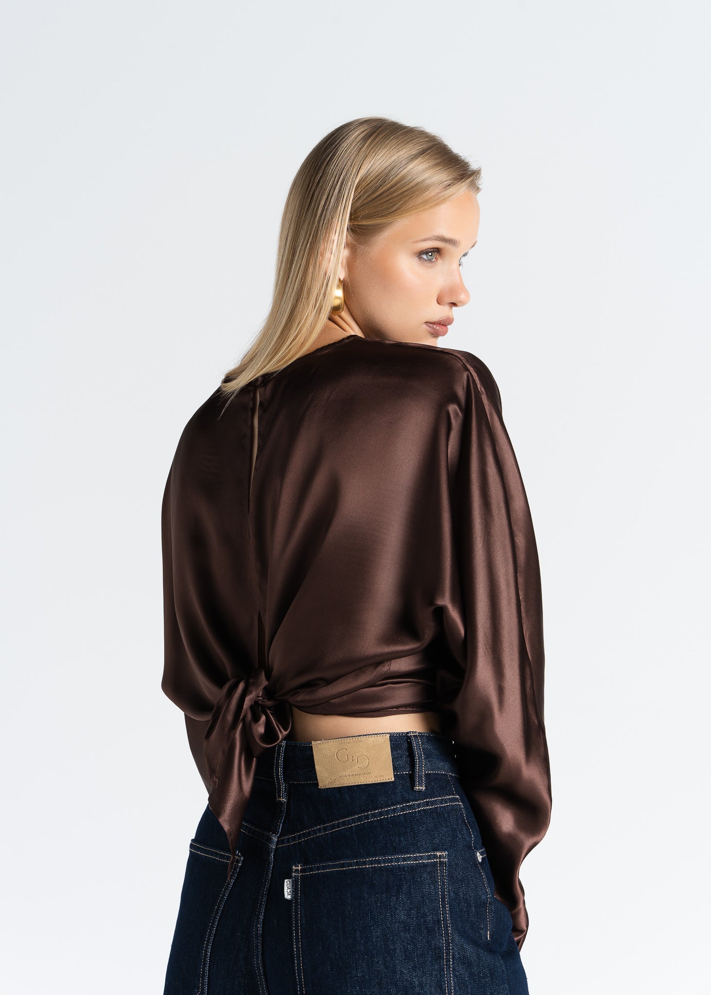 Halo Long Sleeve Silk Blouse Brown