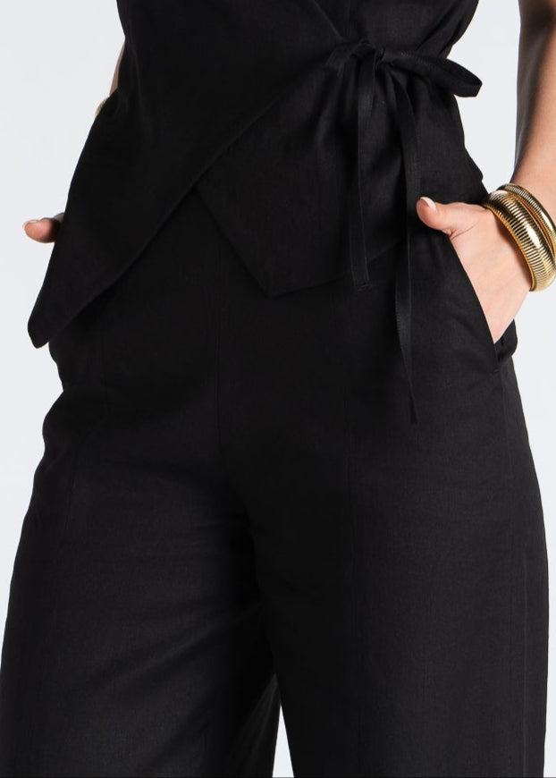 Elise Wide-Leg Linen Trousers Black