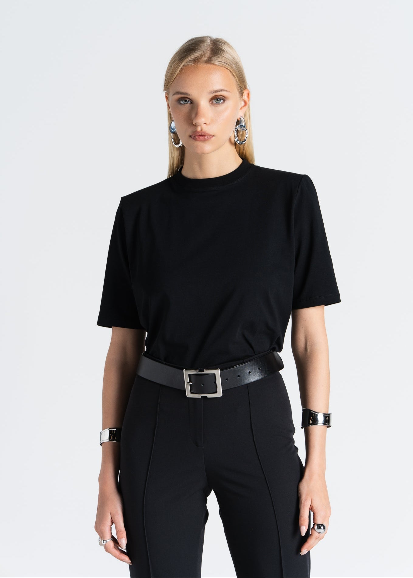 Boxy Fit Shoulder Pad T-Shirt Black